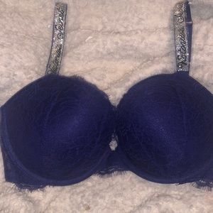 Dark Blue Sequined Strap VS Bra
